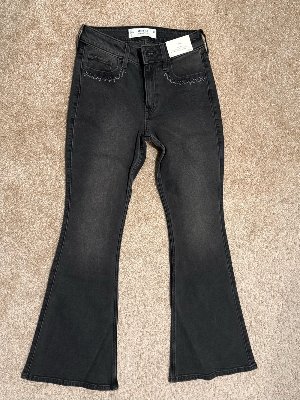 Hollister Black Flare Jeans with Subtle Stud Detail